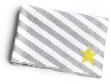 Load image into Gallery viewer, Stars & Stripes Gray, Navy & Yellow Knit Baby Blanket – Gender Neutral, Soft Cotton Blend, Made in USA