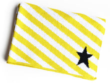 Load image into Gallery viewer, Stars & Stripes Gray, Navy & Yellow Knit Baby Blanket – Gender Neutral, Soft Cotton Blend, Made in USA