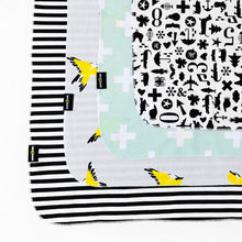 Load image into Gallery viewer, Soft cotton yellow bird print baby blanket – made in USA