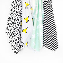 Load image into Gallery viewer, Modern black and white stripe swaddle – stroller blanket display