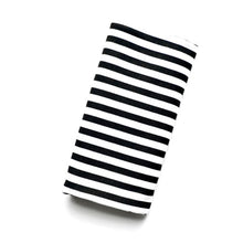 Load image into Gallery viewer, Black and white stripe baby swaddle blanket – 100% cotton knit, folded view