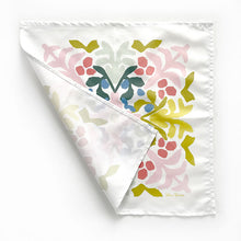 Load image into Gallery viewer, Bright pink, green, mint, and blue vintage floral scarf.