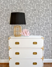 Load image into Gallery viewer, Navy blue and white geometric wallpaper with a coastal vibe offered in peel & stick and traditional wallpapers. Wall coverings designed for modern baby nursery, kids bedroom, and playrooms.
