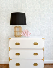 Load image into Gallery viewer, Light blue and white geometric wallpaper with a coastal vibe offered in peel & stick and traditional wallpapers. Wall coverings designed for modern baby nursery, kids bedroom, and playrooms.