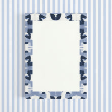 Load image into Gallery viewer, Blue and white striped pattern with abstract blue shapes
