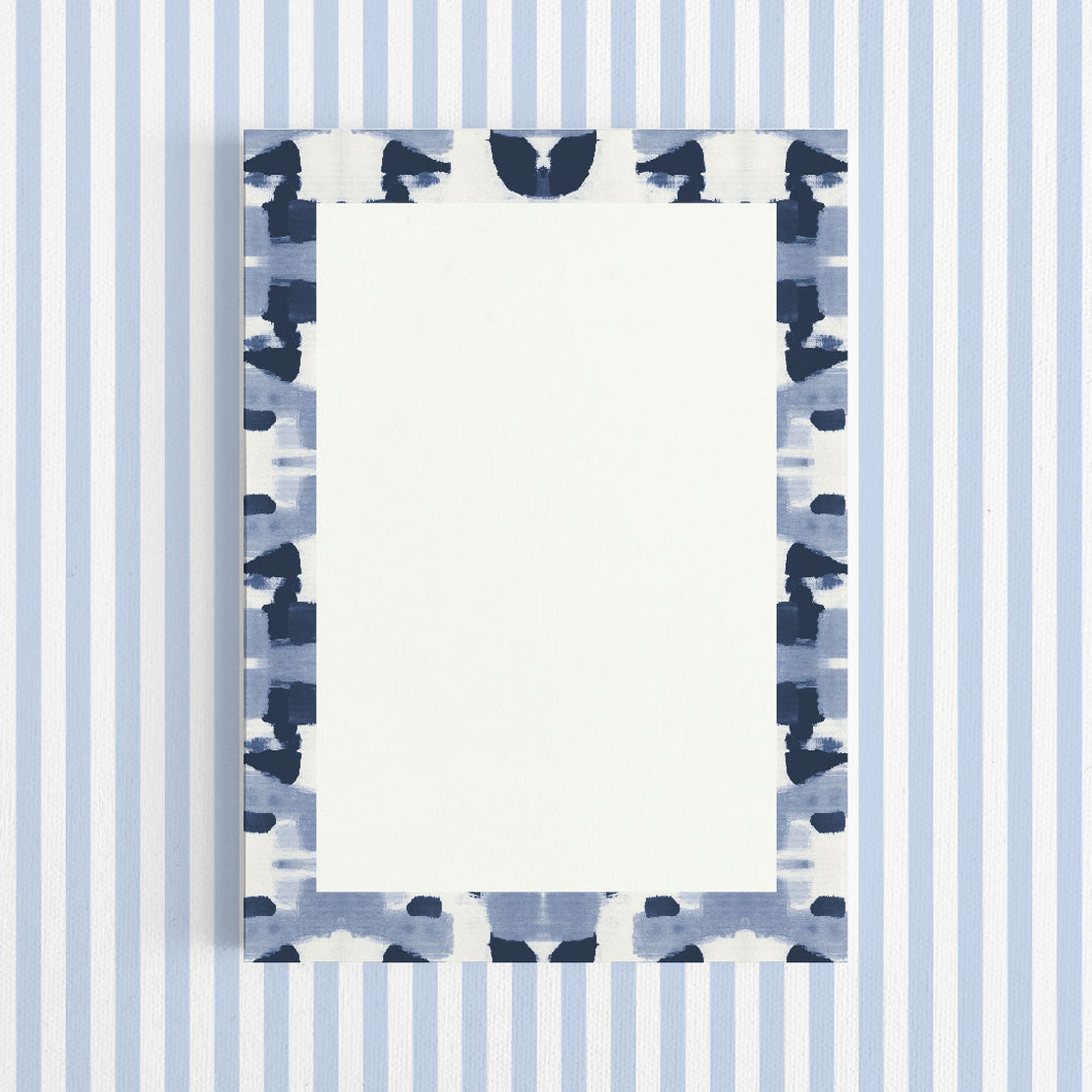 Blue and white striped pattern with abstract blue shapes