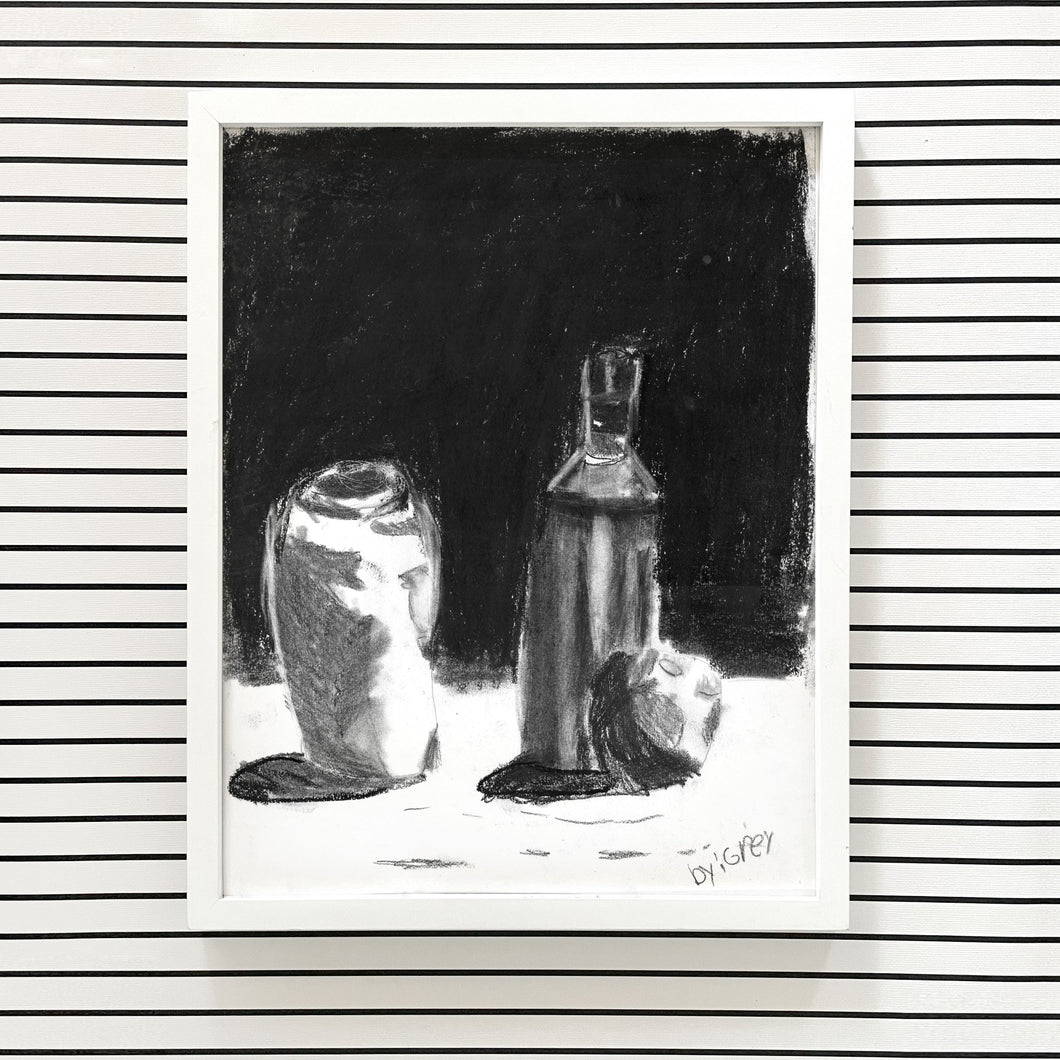 Black and white still life charcoal printable artwork for kids room, nursery, or playroom.