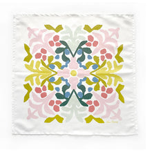 Load image into Gallery viewer, Bright pink, green, mint, and blue vintage floral scarf.

