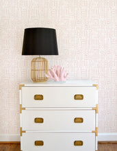 Load image into Gallery viewer, Pink and white geometric wallpaper with a coastal vibe offered in peel &amp; stick and traditional wallpapers. Wall coverings designed for modern baby nursery, kids bedroom, and playrooms.
